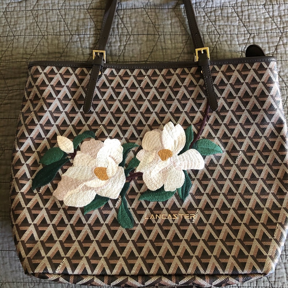 Lancaster Paris Magnolia leather trim tote bag